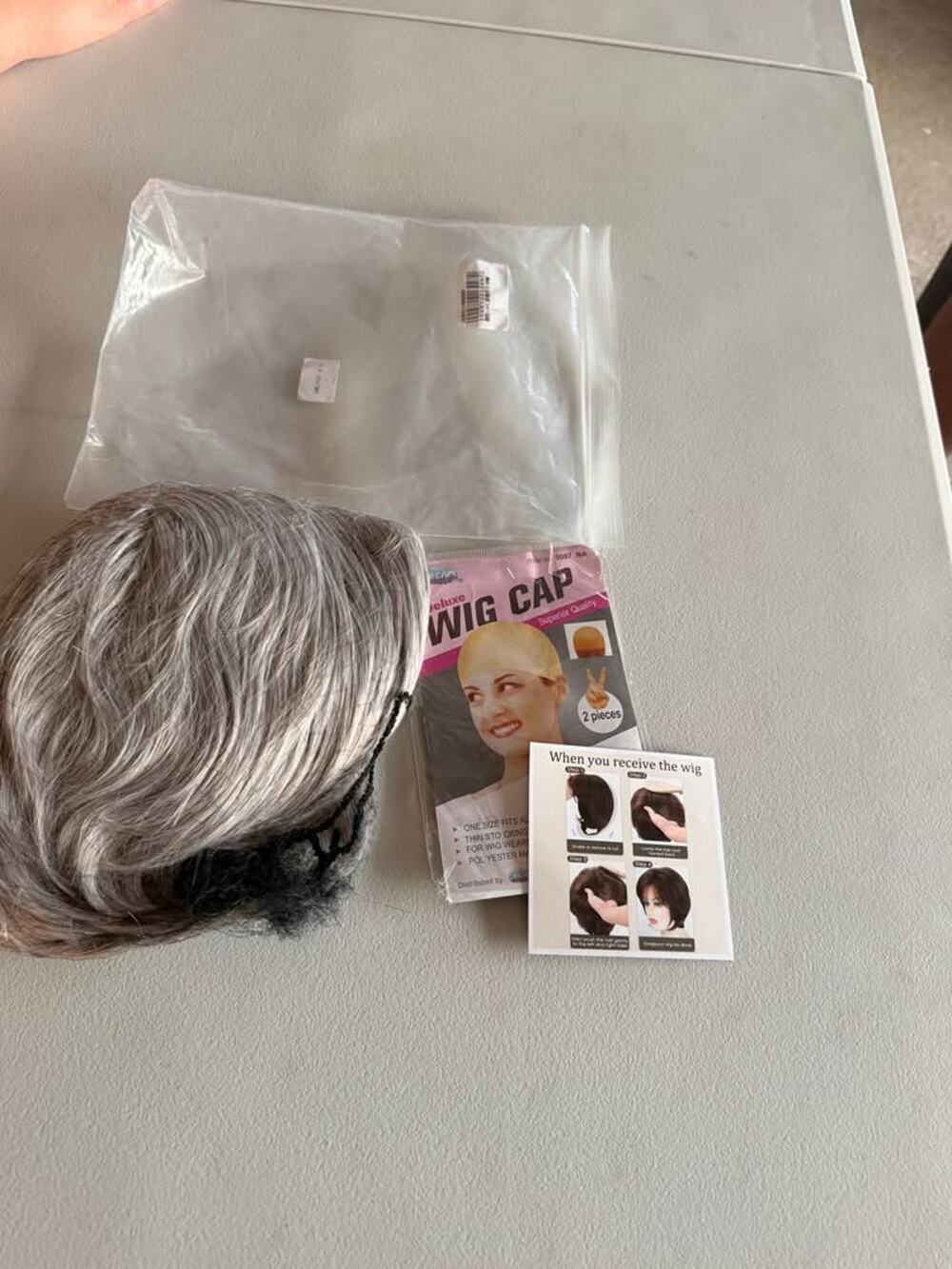 Grey Short Wig with Wig Cap Set